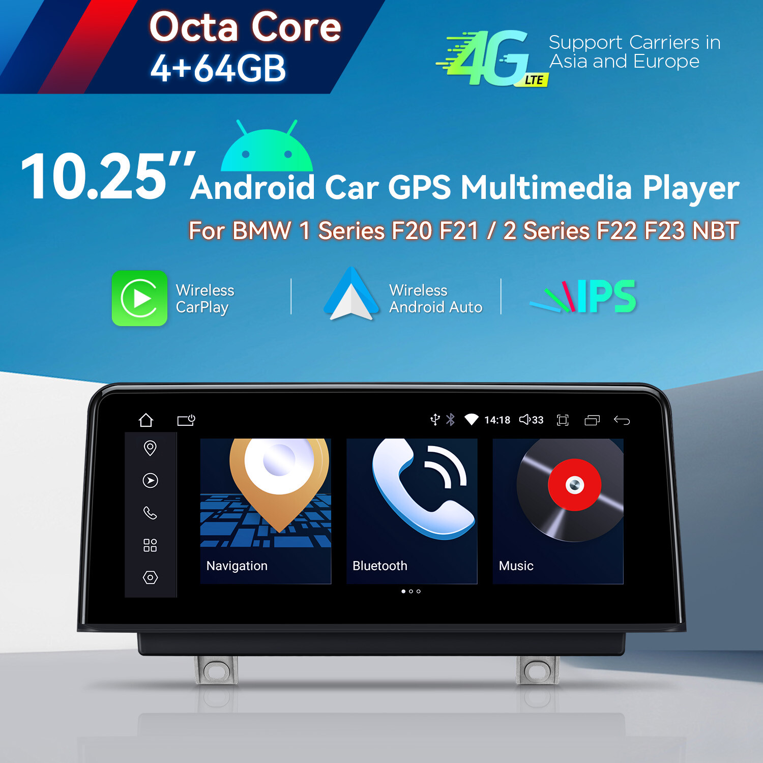 8Core Car Stereo CarPlay Android 14 GPS Navi For BMW 1/2 er F20 F21 F22 F23 NBT