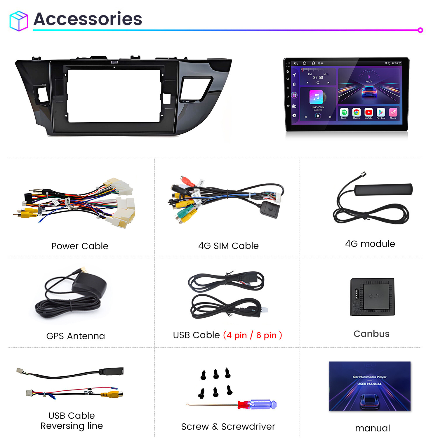 CarPlay 6+128GB Android15 Car Stereo Radio GPS Navi For Toyota Corolla 2014-2016