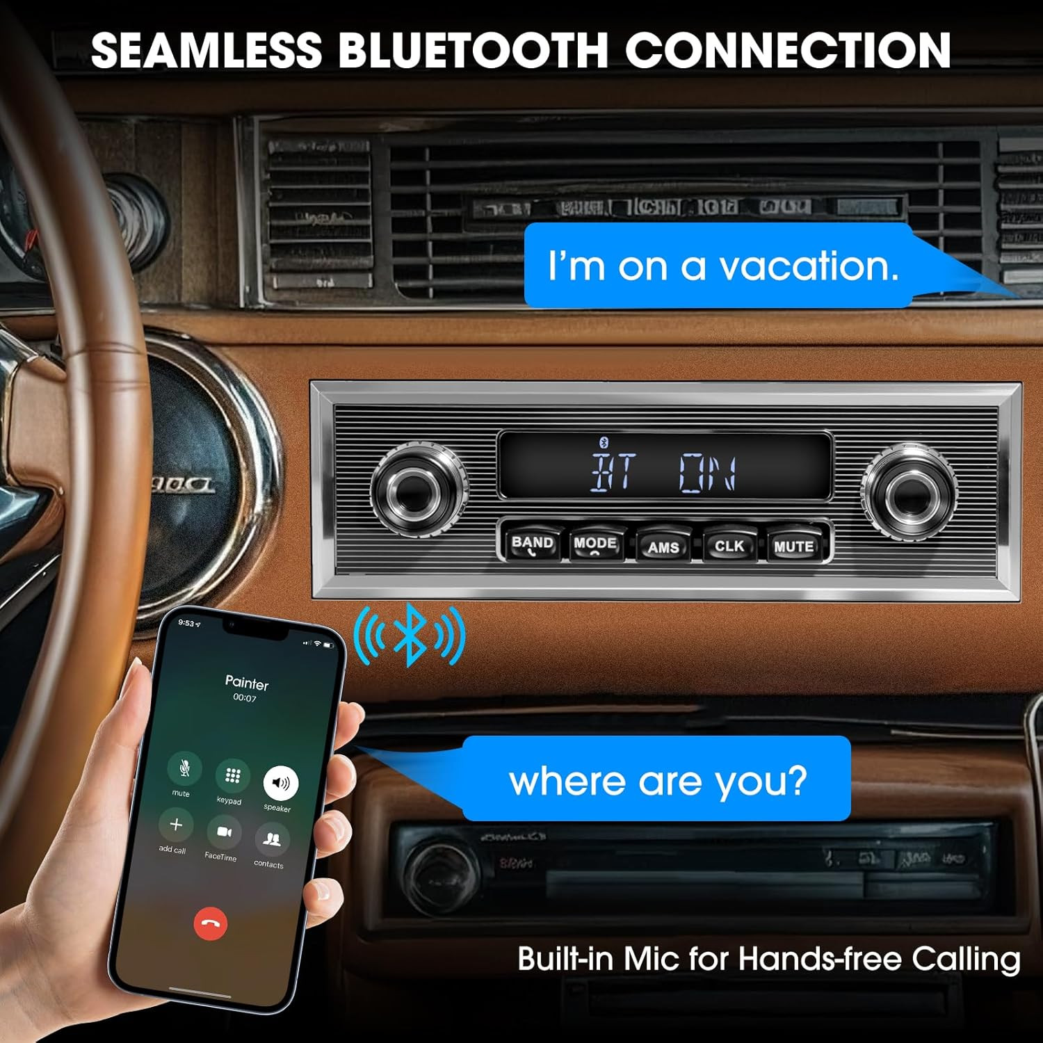 Single Din Car Radio MP3 Player Bluetooth FM AUX USB Retro In-Dash Stereo