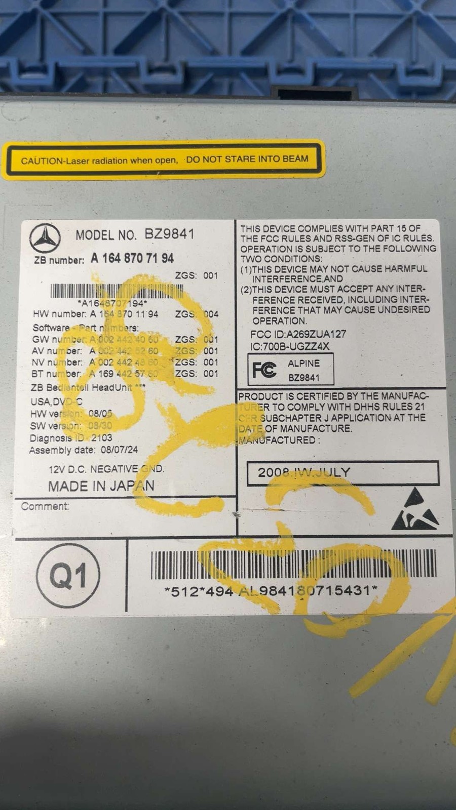 09 MERCEDES ML SERIES Radio 164 Type Ml350 Receiver Standard Radio