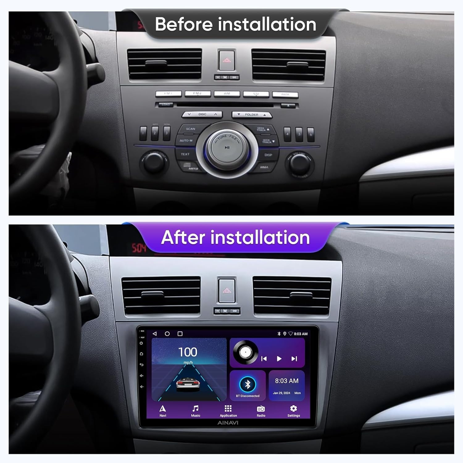 9″ Car Stereo Radio Head Unit Upgrade for Mazda 3 2010-13 Wired W/L M/Link GPS