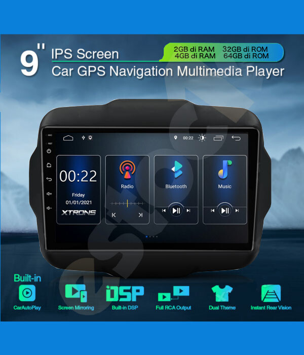 CAR TABLET ANDROID 14 FOR JEEP RENEGADE 2015-2018 4GB RAM 64GB ROM 9″ GPS