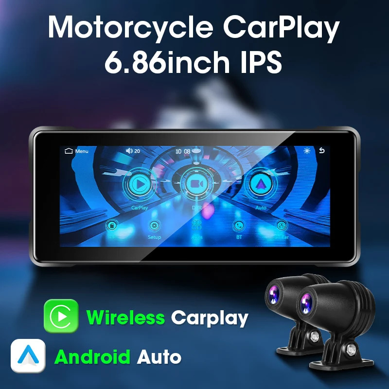6.86 Inch Motorcycle DVR Portable Waterproof Touch screen Wireless Android