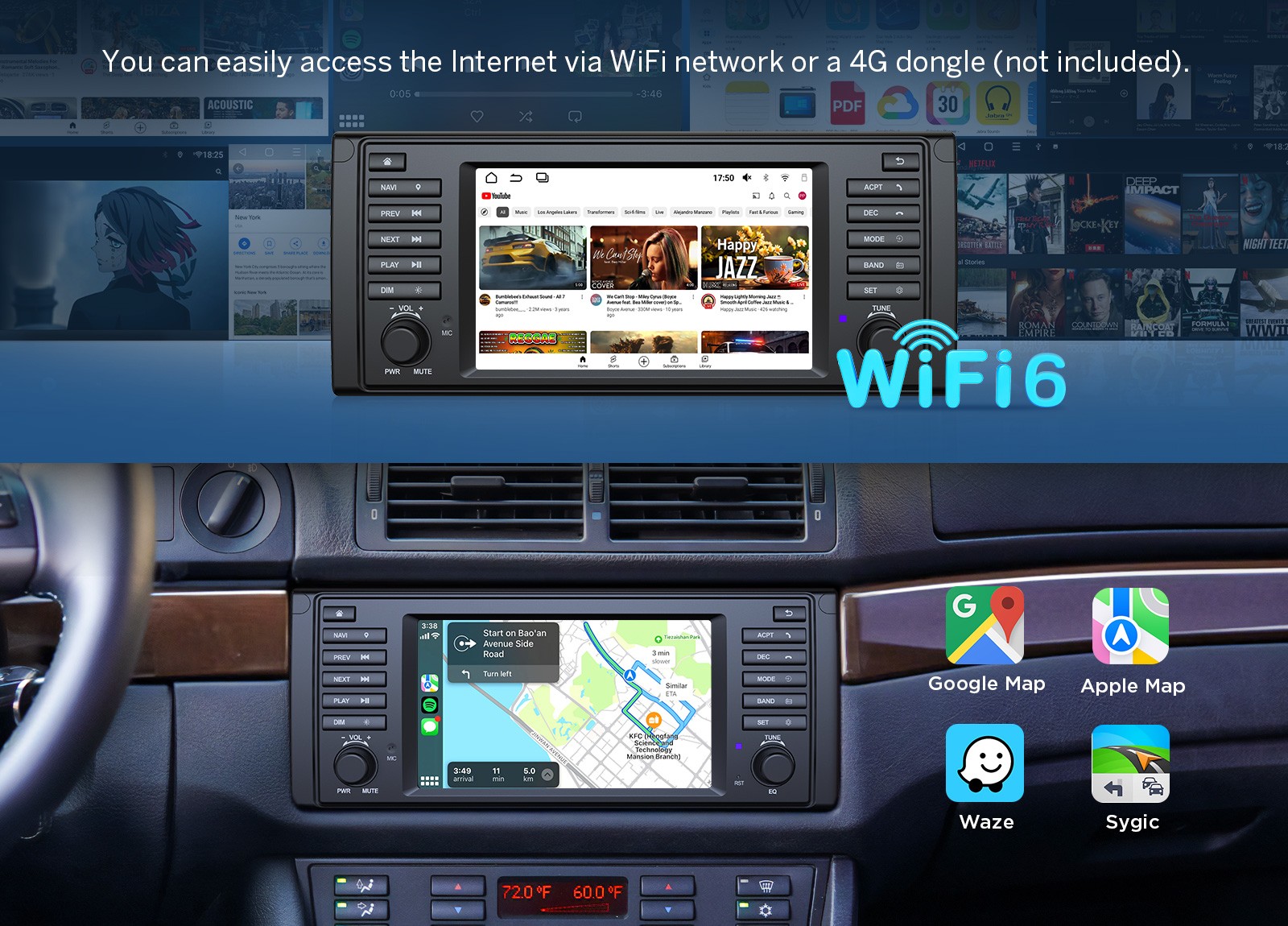 For BMW5 E39 Car Play Stereo 7″ E39A13 Android 13 Radio GPS Navigation DAB Audio
