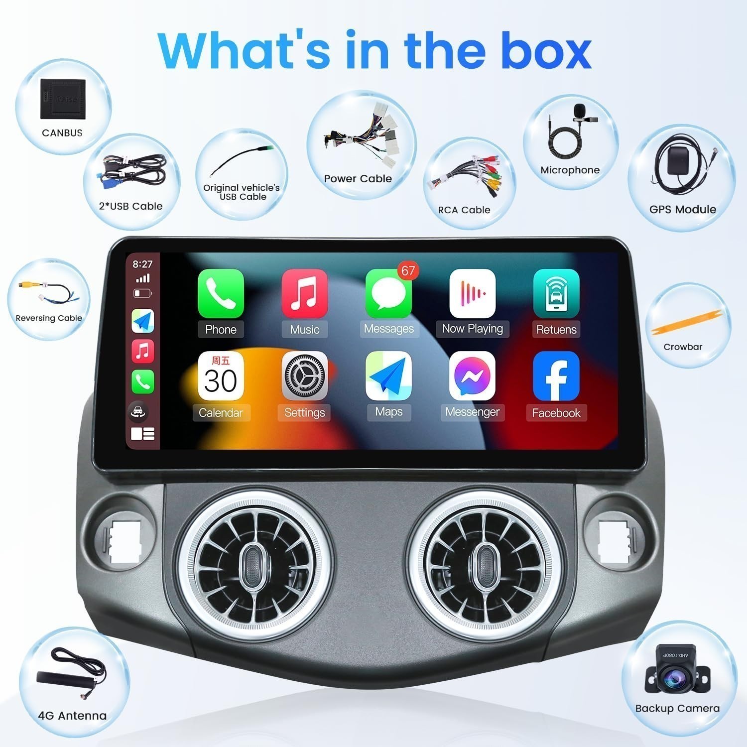Car Radio Stereo Carplay For 07-12 Toyota RAV4 4+64G 12.3in Audio In-Dash Units