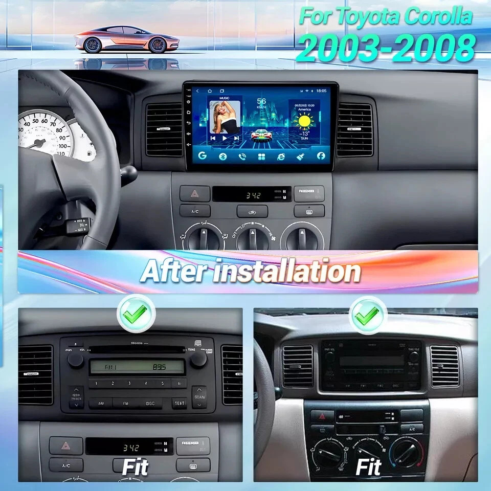 9” Android 15 Car Stereo Radio GPS Navi 4+64G WIFI For Toyota Corolla 2003-2008
