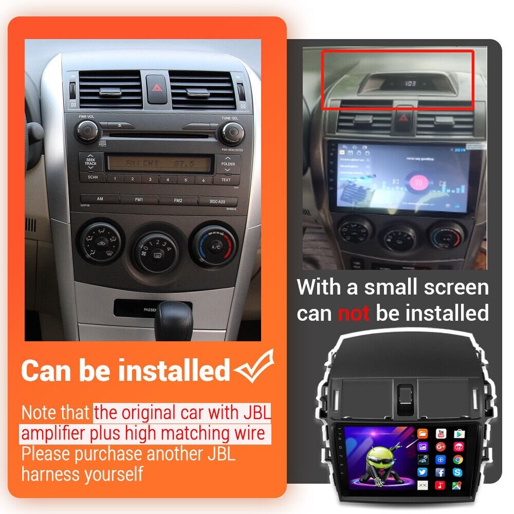 2+64G For Toyota Corolla 2007-2013 Carplay Android15 Car Stereo FM/RDS Navi 9″