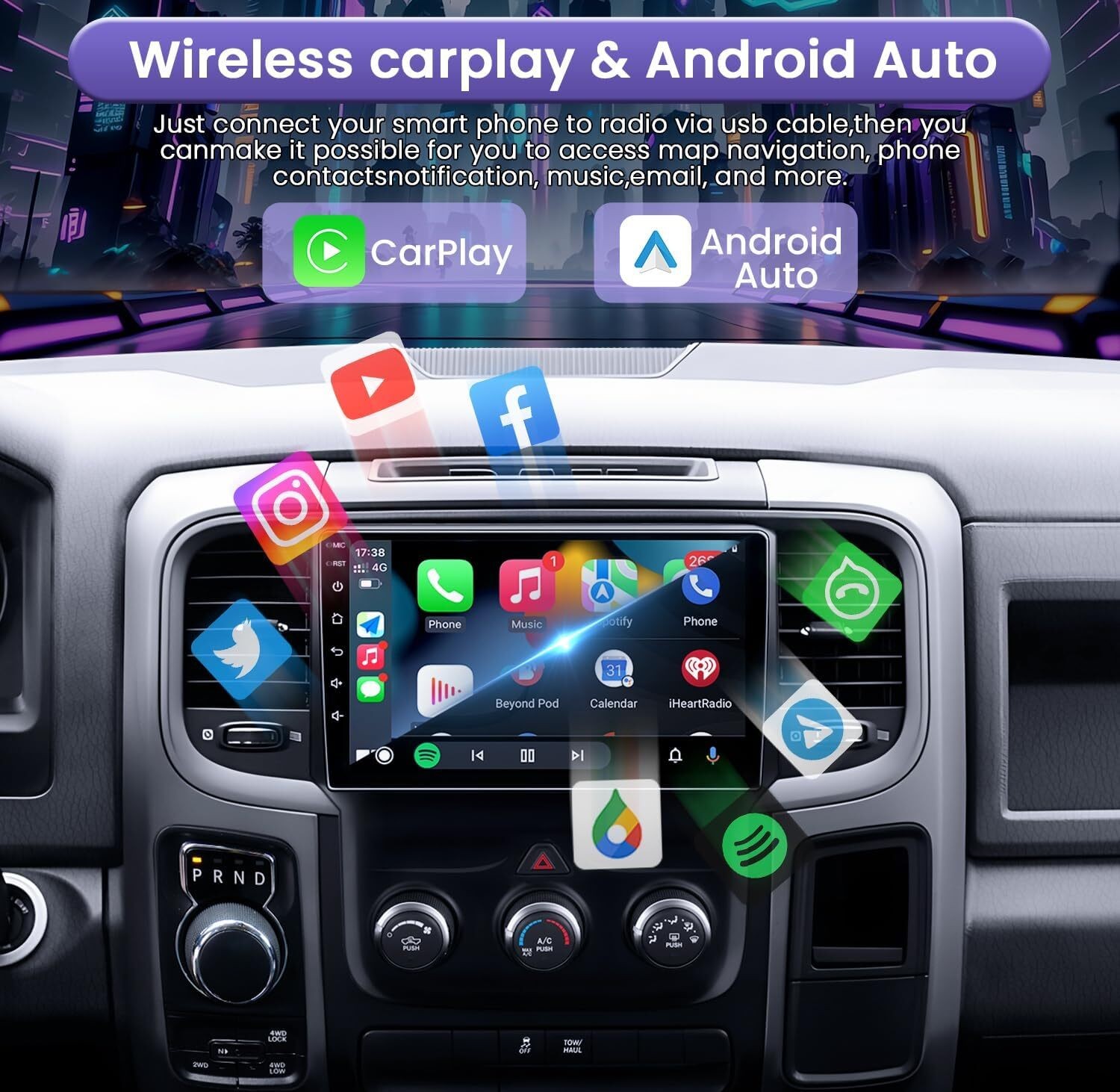 For 2013-2018 Dodge Ram Car Radio Stereo Carplay 4+32G 9in Carplay GPS Navi