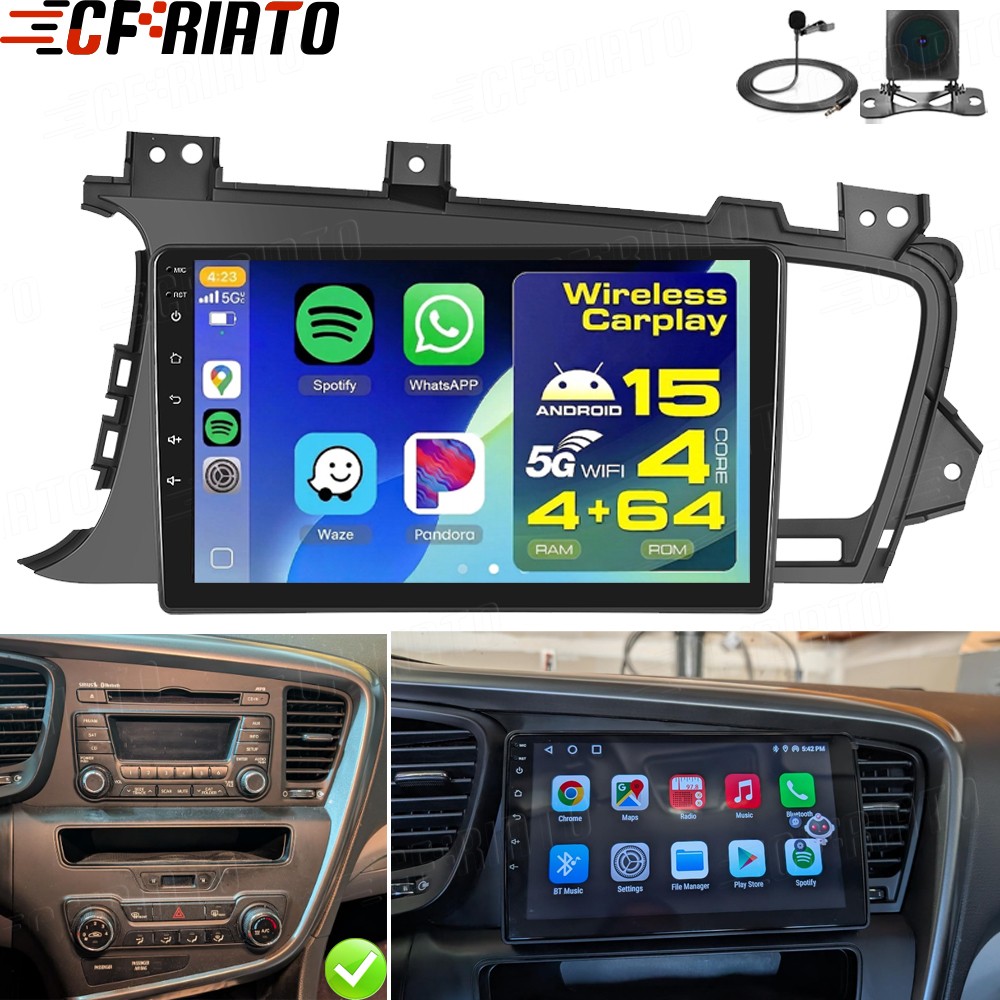 4G+64GB For Kia Optima K5 2010-2013 Carplay Car Radio Stereo Navi Android 15 Cam