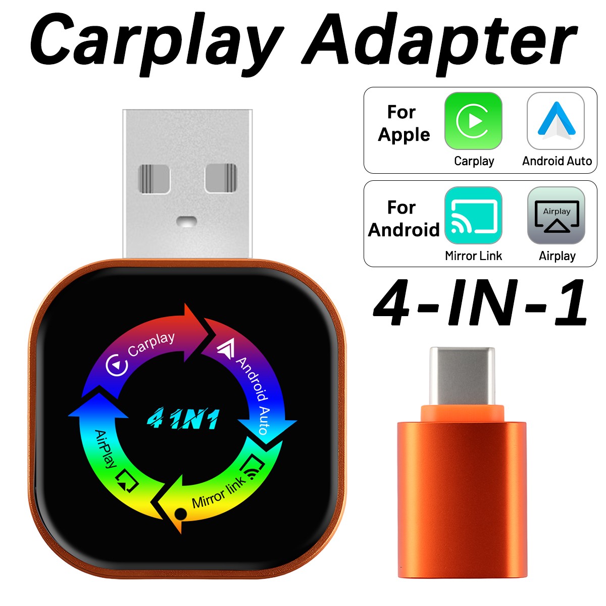 Wireless Carplay Android Auto Adapter Airplay Mirror Link Screen Bluetooth Wi-fi