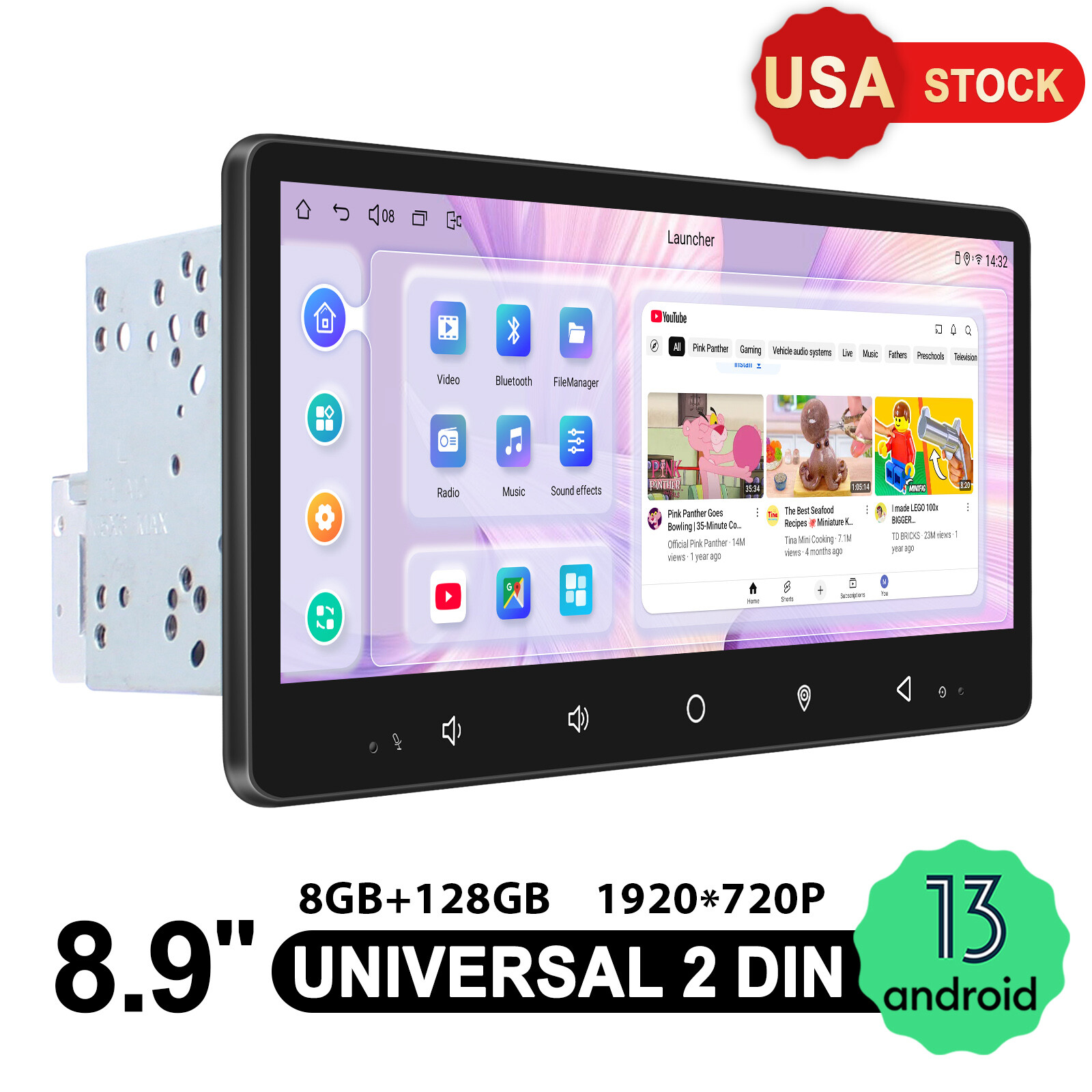JOYING USA 8.9 in Double Din Android 13 Car Stereo 8+128GB Touchscreen Head Unit