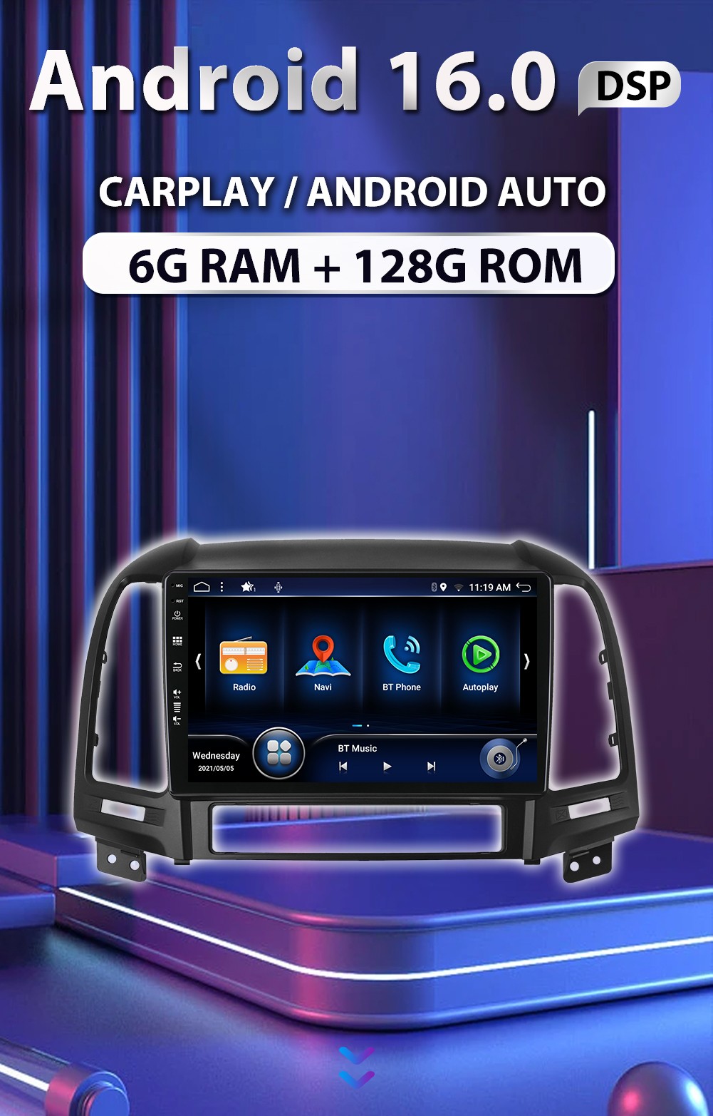 *6G+128GB* Car Stereo Radio For Hyundai Santa Fe 2 2006-2012 Android 14 GPS DSP