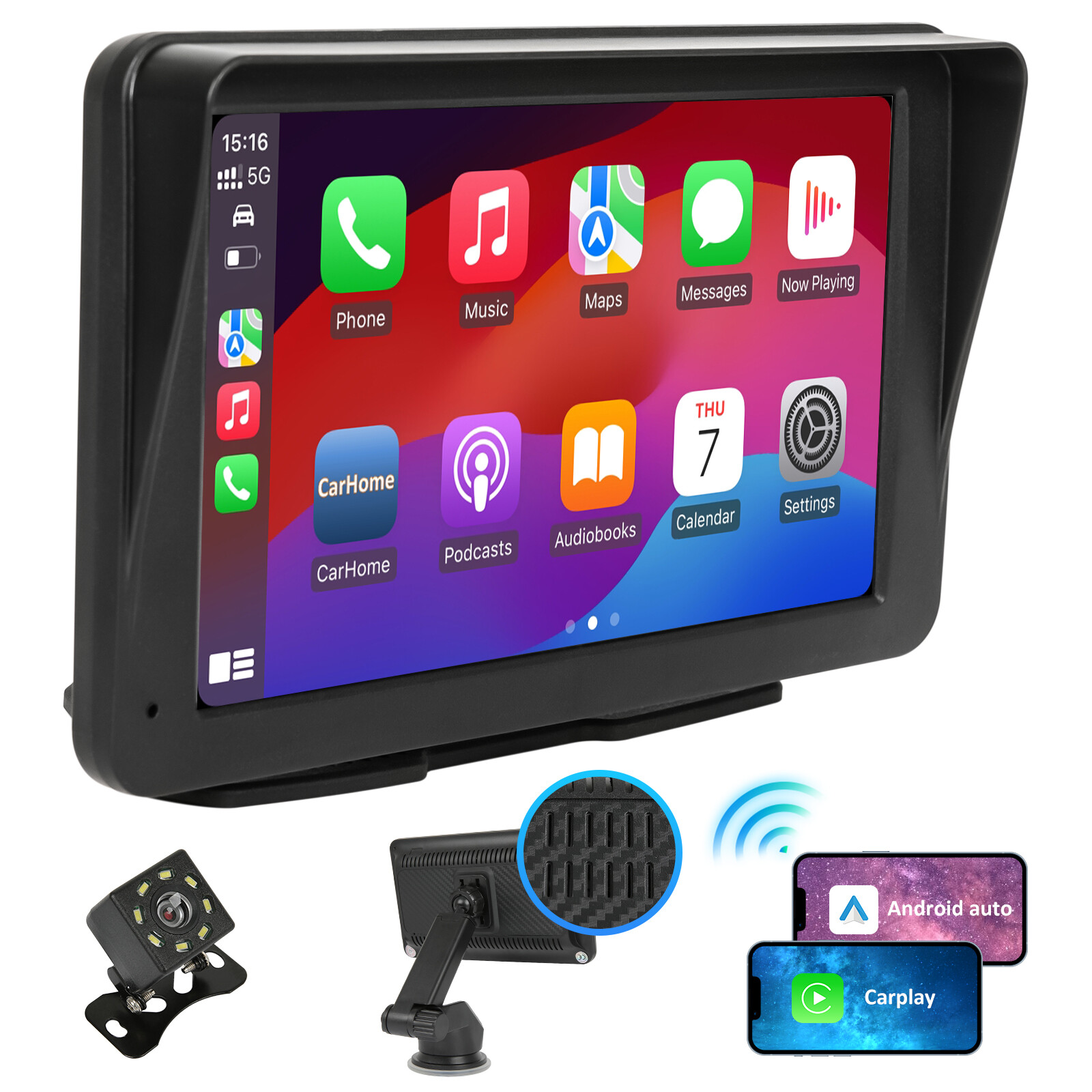 7 Inch Portable Car Radio Wireless Touch Screen Fit Apple Carplay & Android Auto