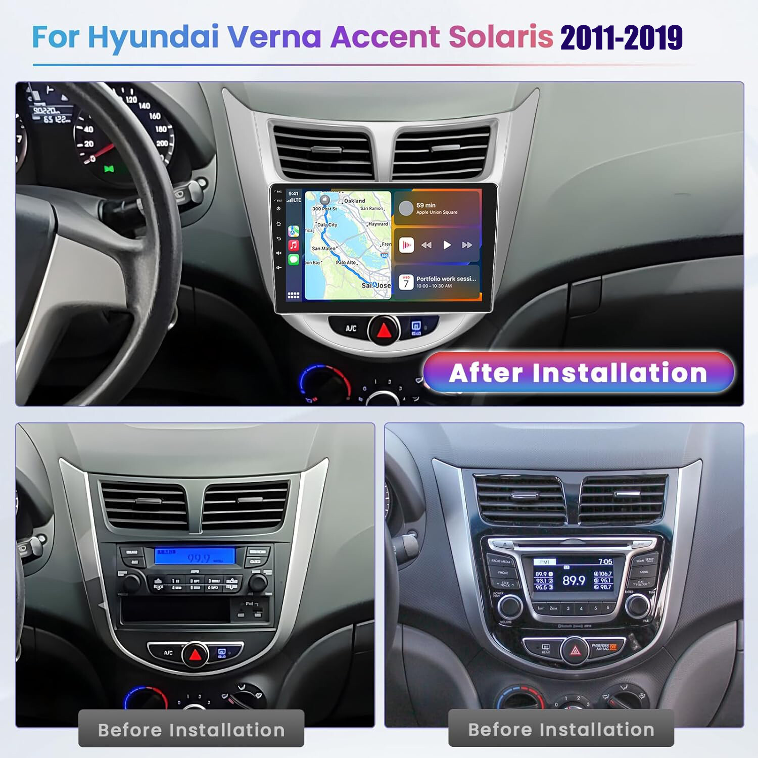 2+64G Car Stereo Radio GPS BT FM For 2011-2019 Hyundai Accent Android 15 Carplay