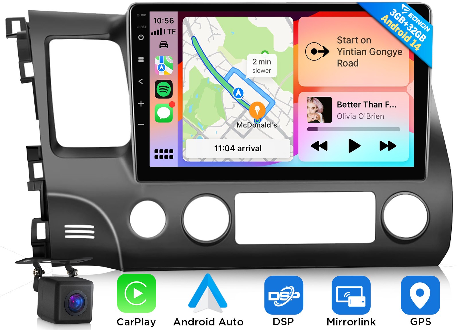 Android 14 HCIV1X7 10″ Car Radio Stereo GPS CarPlay BT for Honda Civic 2006-2011