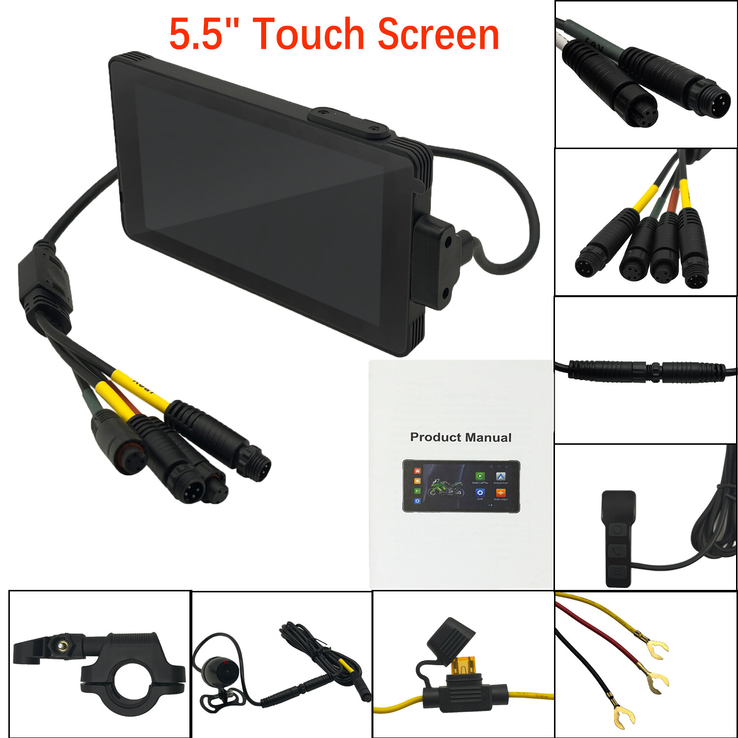5.5″ Touch Screen Motorcycle Dash Cam Apple CarPlay & Android Auto 64GB TF Card