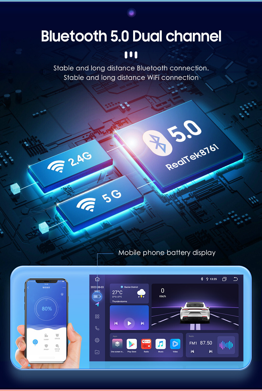 In Dash 10.1″QLED 1280*720 Car Android Octa Core Stereo DSP GPS Radio Carplay US