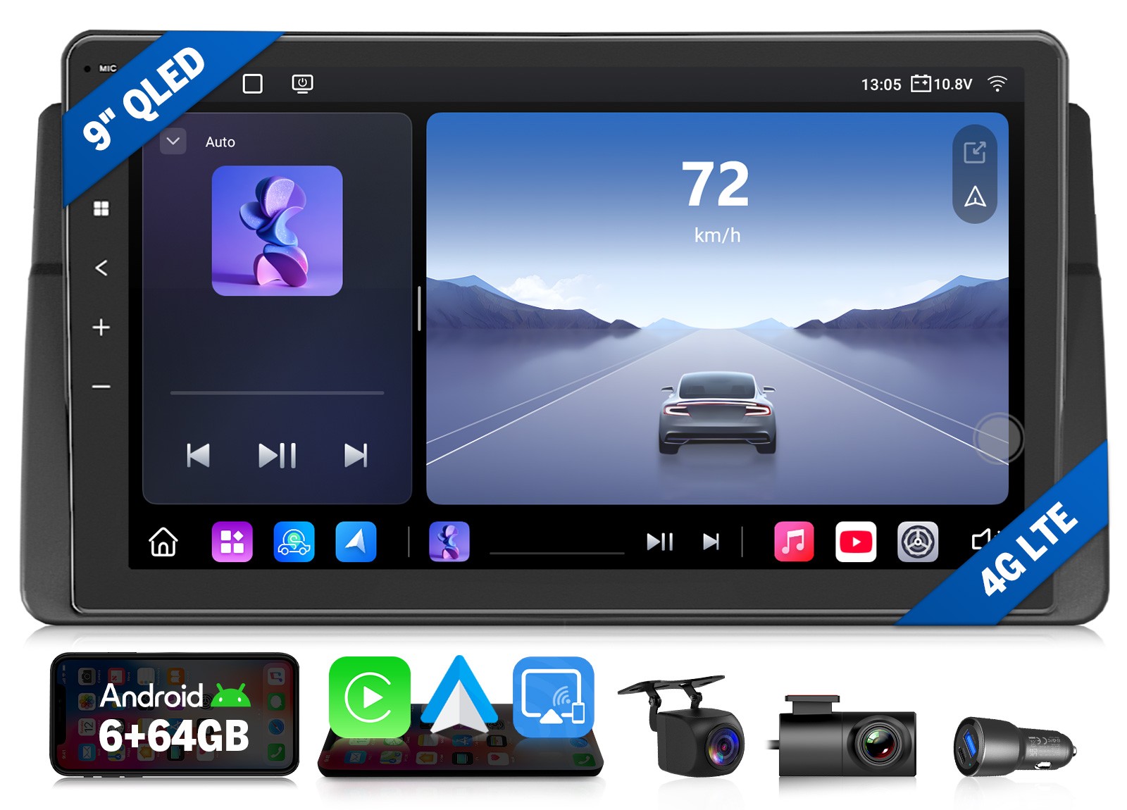 Android Auto 9″ QLED 6+64 Car Stereo for BMW E46 325i 330i CarPlay Backup Camera