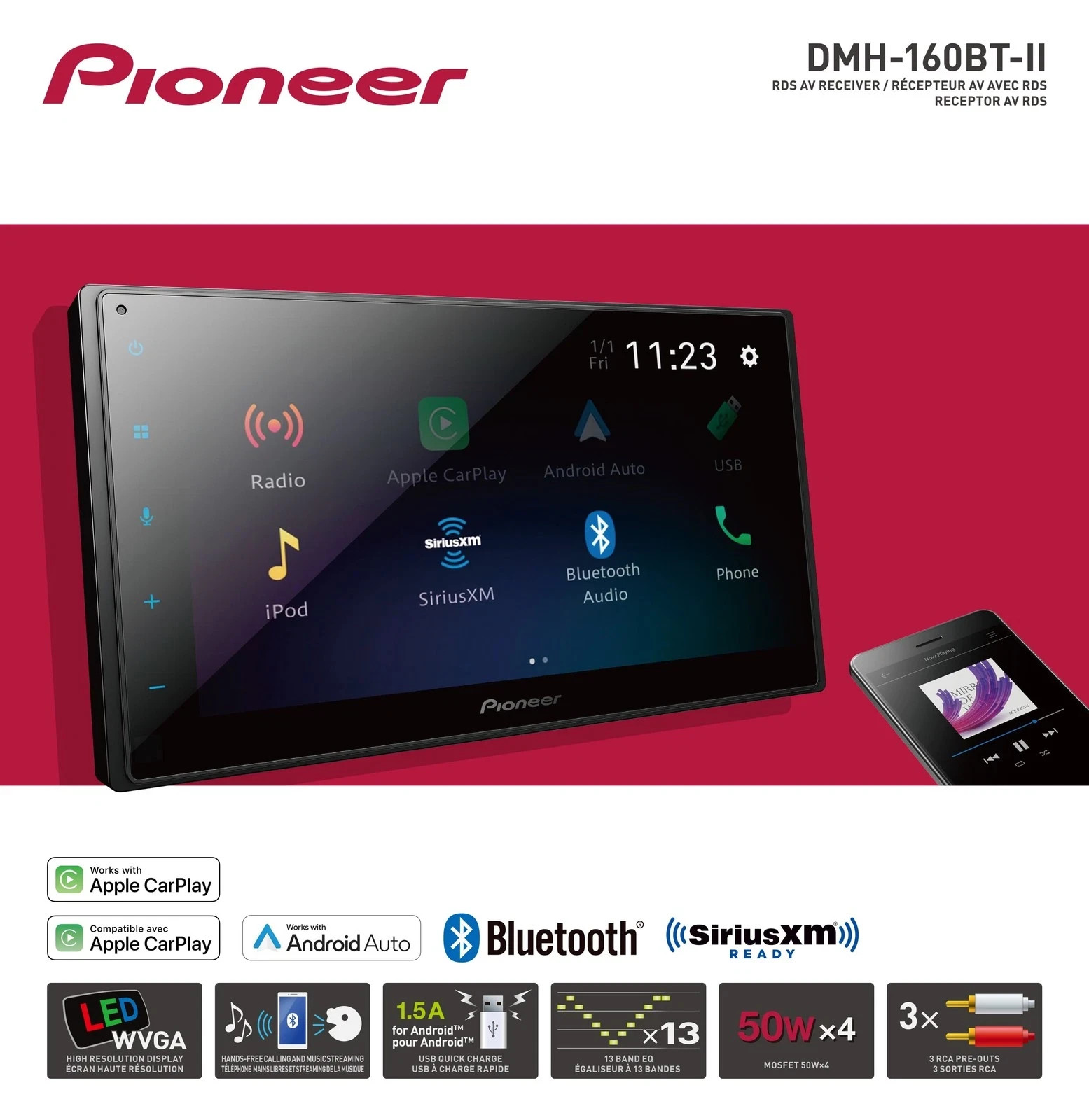 Pioneer DMH-160BT-II Car Stereo Head Unit Double Din 6.8″ Touchscreen™