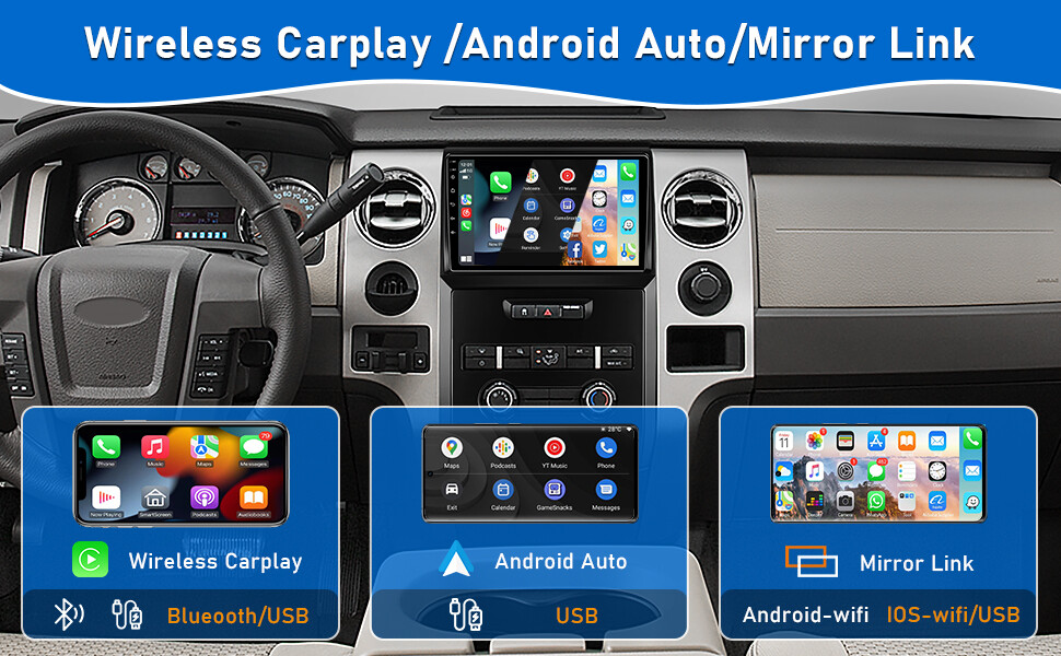 Car Stereo for Ford F-150 2009–2012 Wireless CarPlay, Android Auto WiFi, FM/RDS