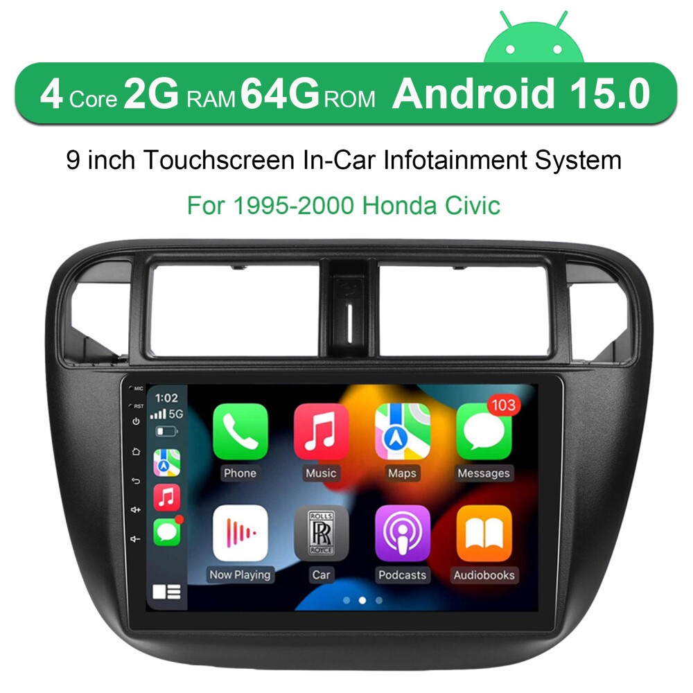 Android 15 Apple Carplay Car Stereo Radio GPS Navi For 1995-2000 Honda Civic