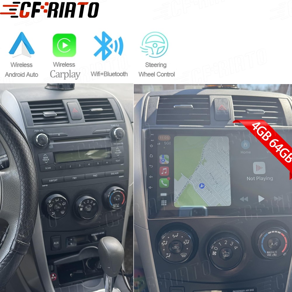 4GB+64GB For Toyota Corolla 2009-2013 Apple Carplay Android Car Stereo Radio GPS