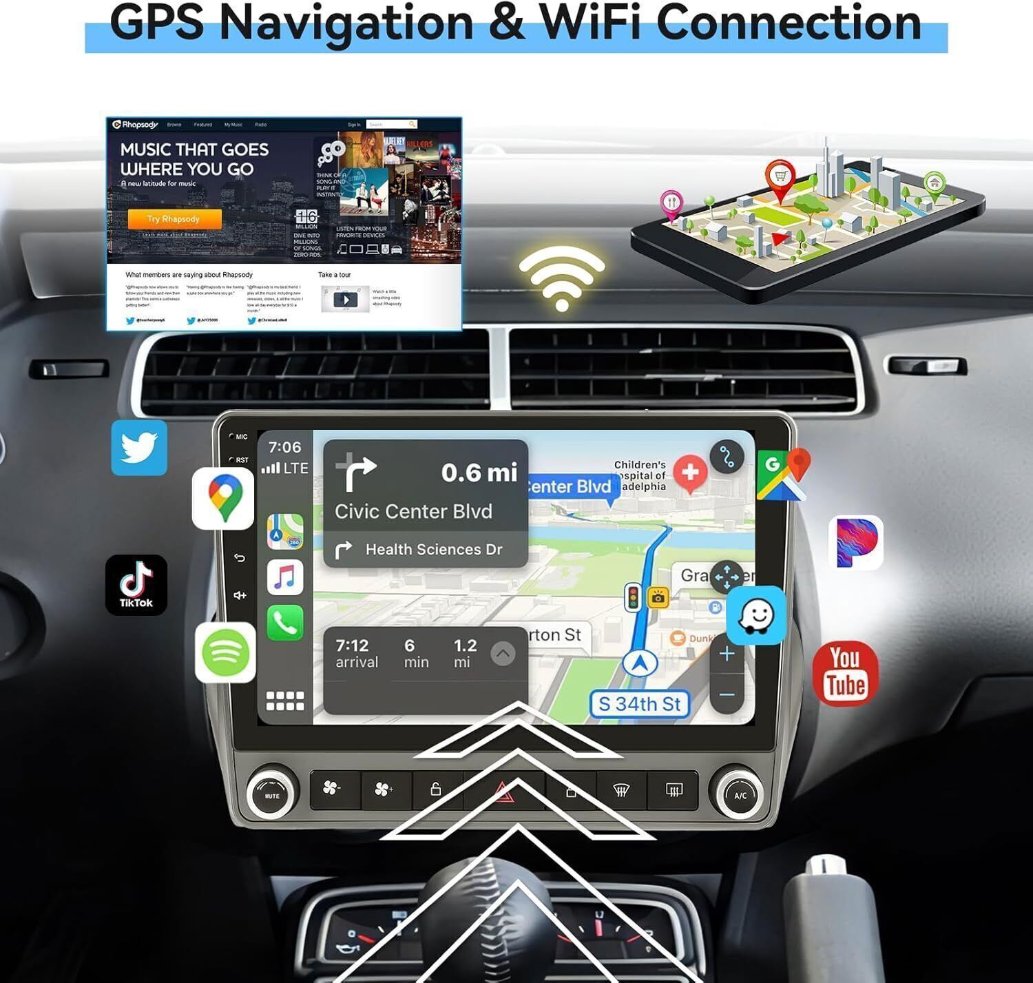 Car GPS DSP WiFi Radio Stereo Carplay Android 13 For Chevrolet Camaro 2010-2015