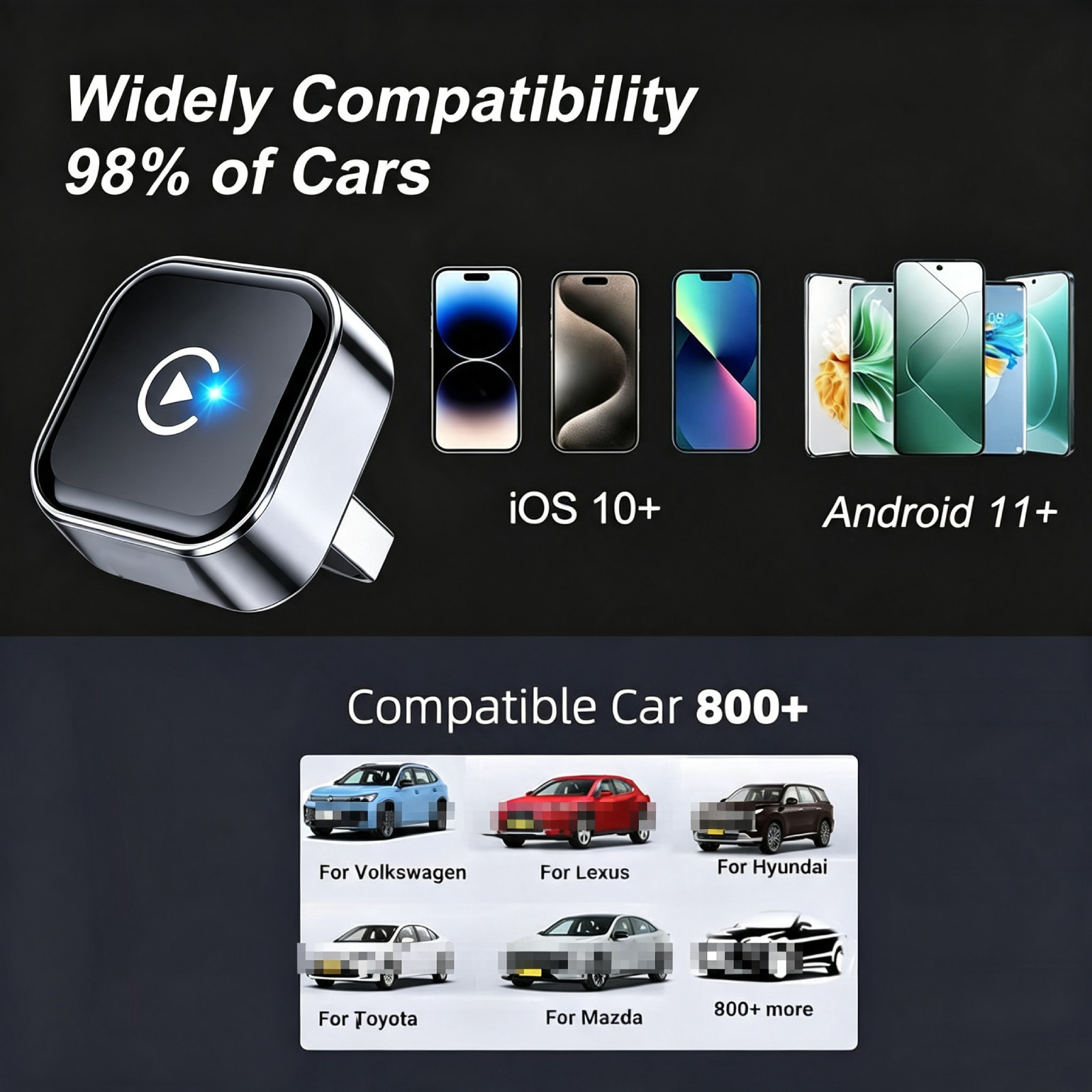 Wireless CarPlay Adapter for Apple iPhone Android Auto for Chevy Corvette 16-25