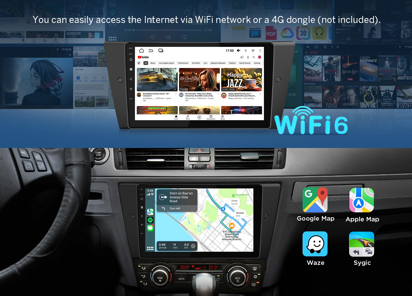 Wireless CarPlay 9″ Android Auto Head Unit for BMW E90 335i DSP Navigation 4+64
