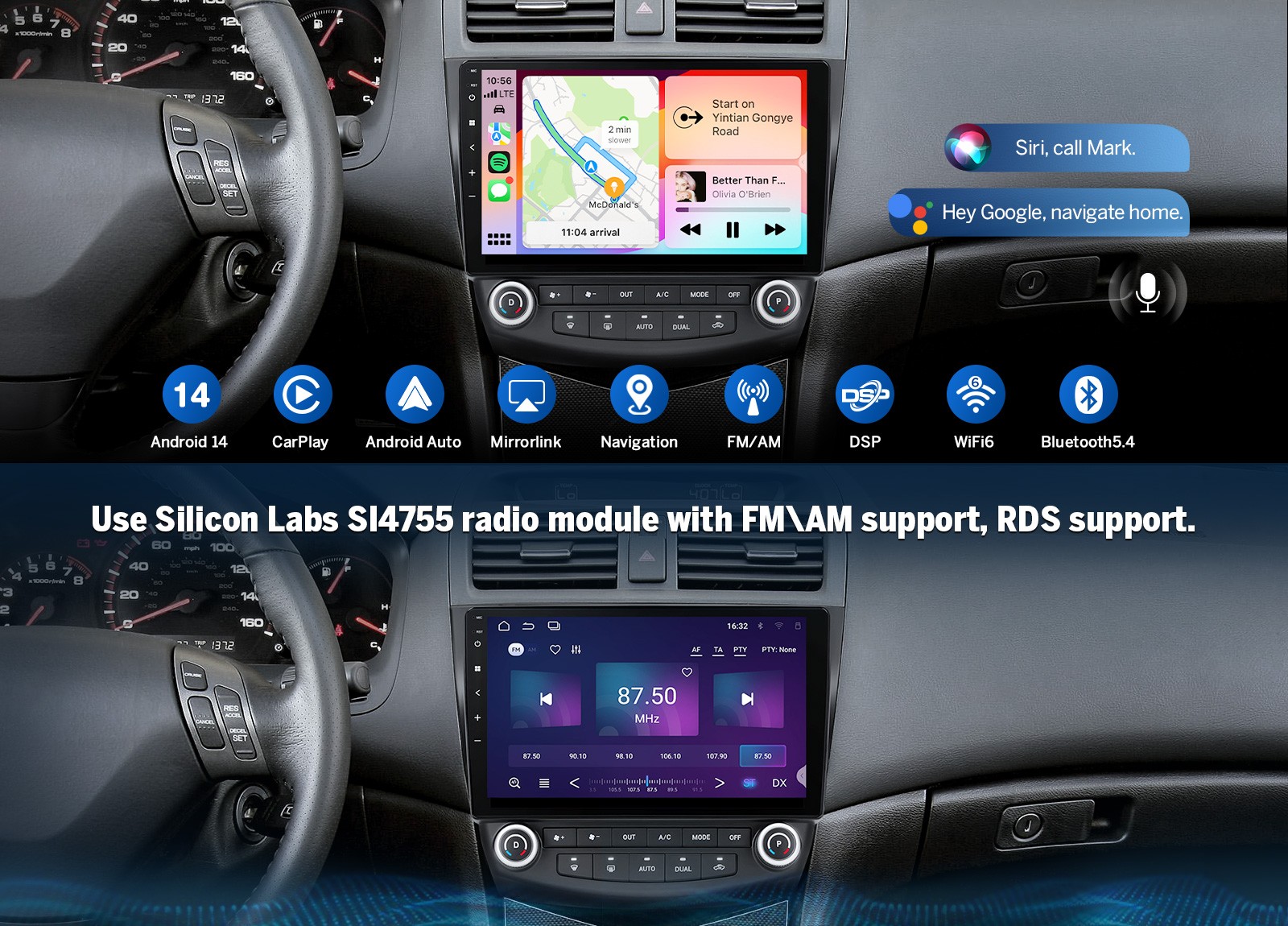 10.1″ Android Auto 14 4+64 Car Radio Wireless CarPlay for Honda Accord 2003-2007