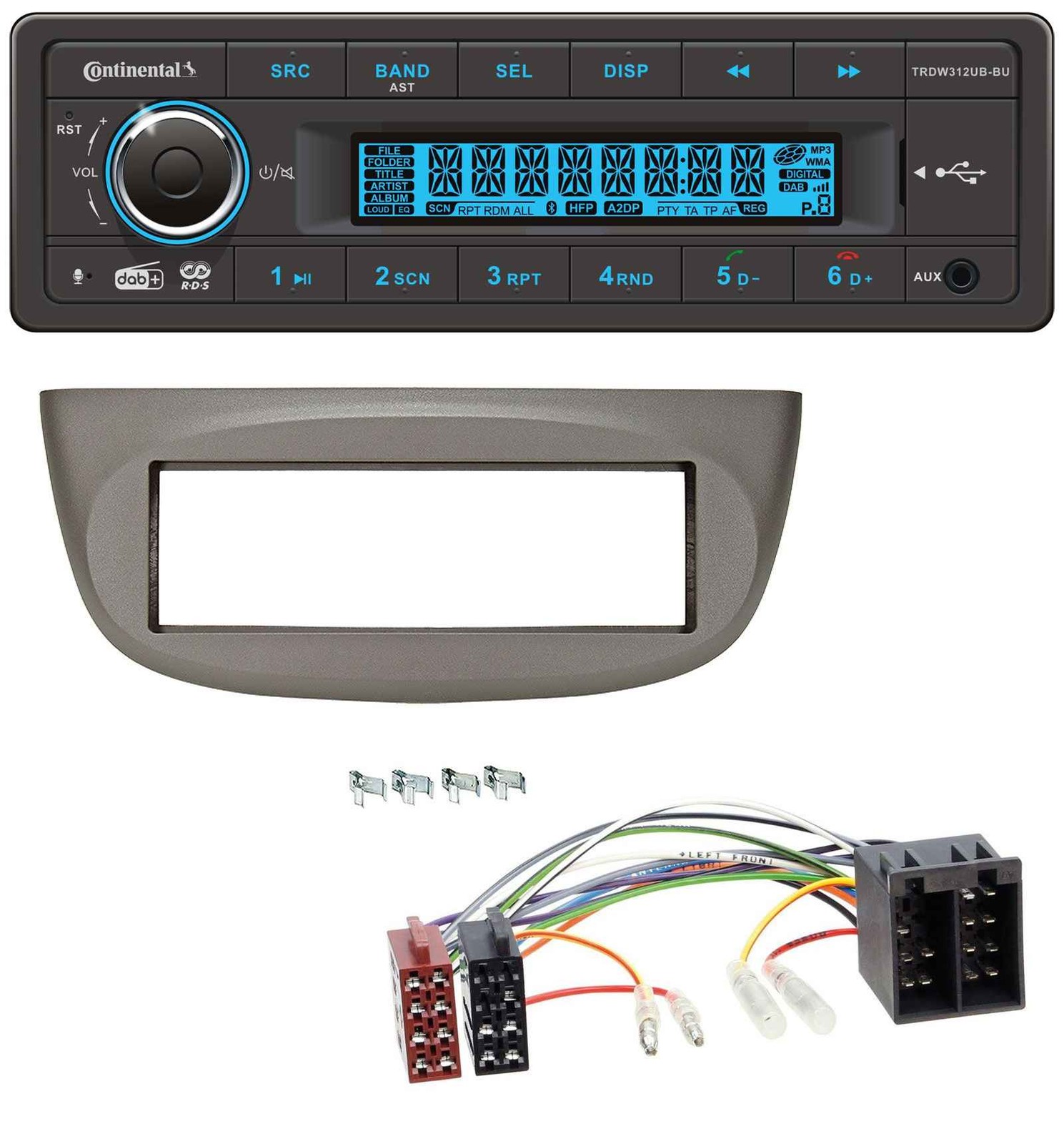 Continental MP3 DAB USB Bluetooth Car Stereo for Renault Twingo 07-12 Beige Grey