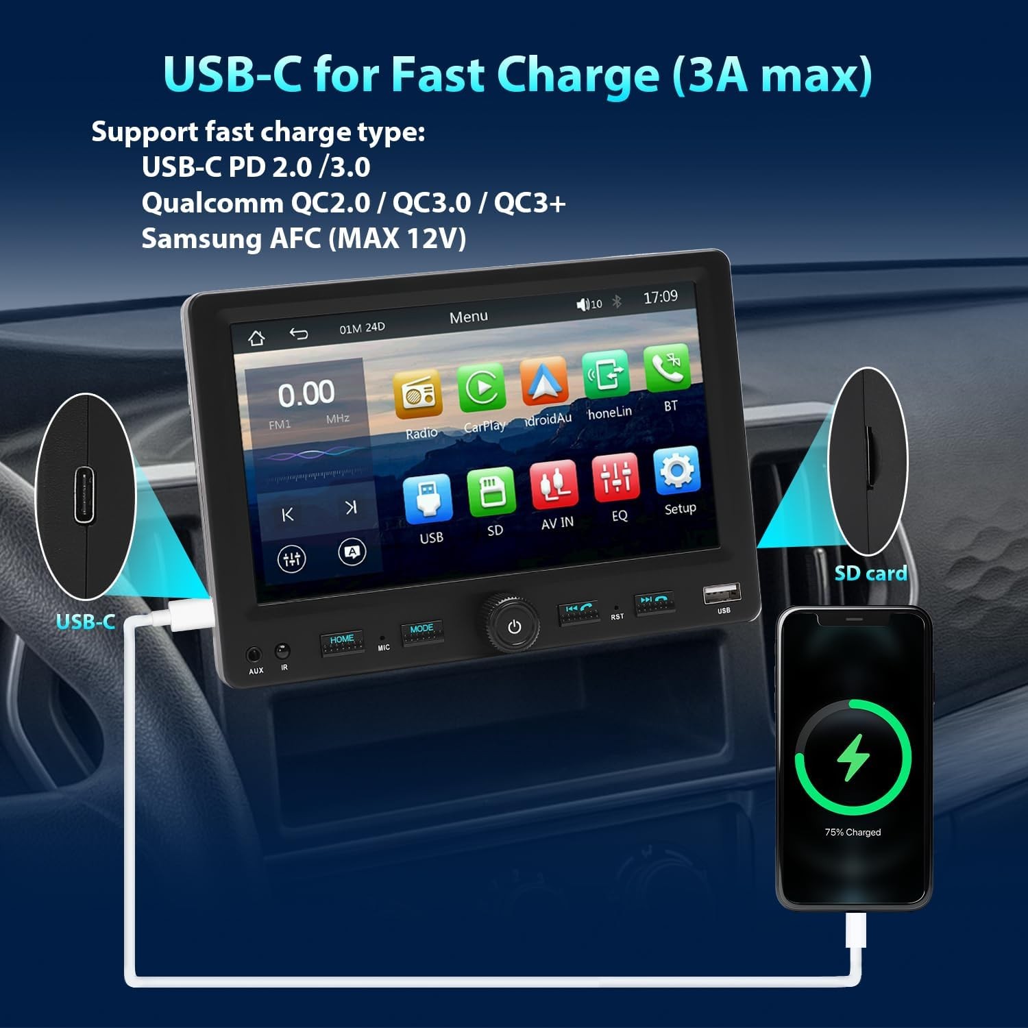 Single DIN 7″ Wireless Apple CarPlay Android Auto Car Radio Stereo Bluetooth
