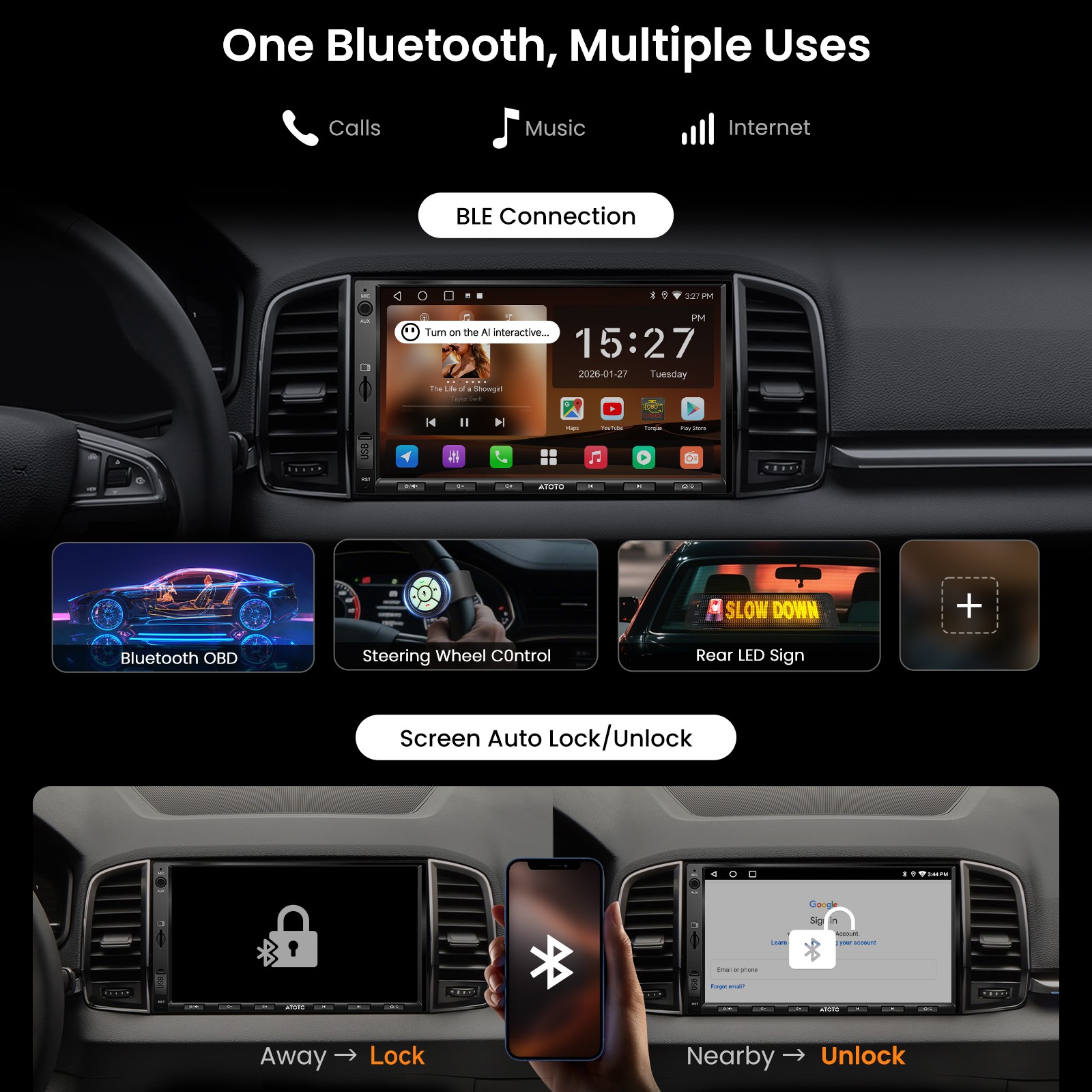 ATOTO A5L OBDII Android GenAI Car Stereo GPS Navi 24B EQ on Dash DVR+Rear Camera