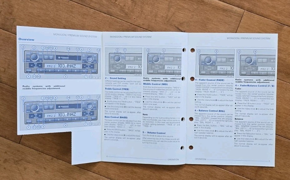 1999-2004 VW EUROVAN Monsoon Stereo Radio Cassette Manual Quick Reference Guide