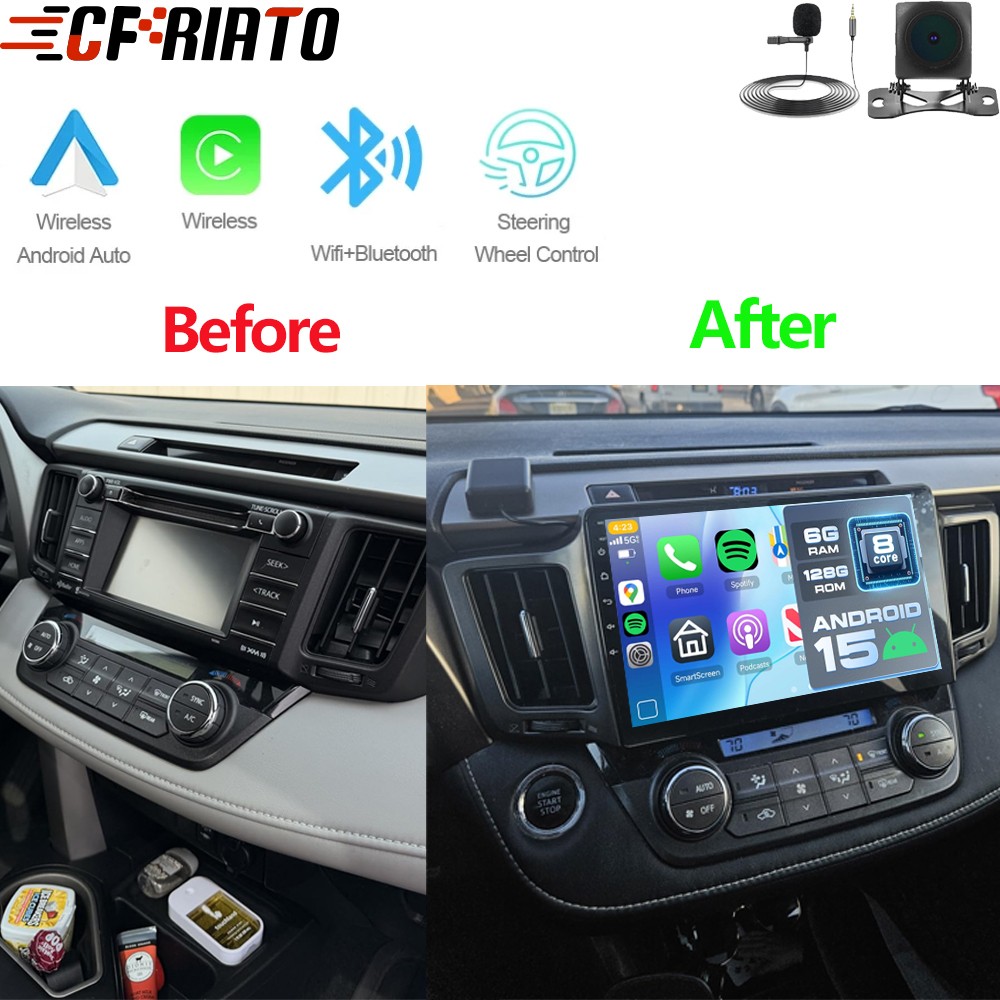 6+128GB For Toyota RAV4 2013-2018 Android 15 Apple CarPlay Car Stereo Radio GPS
