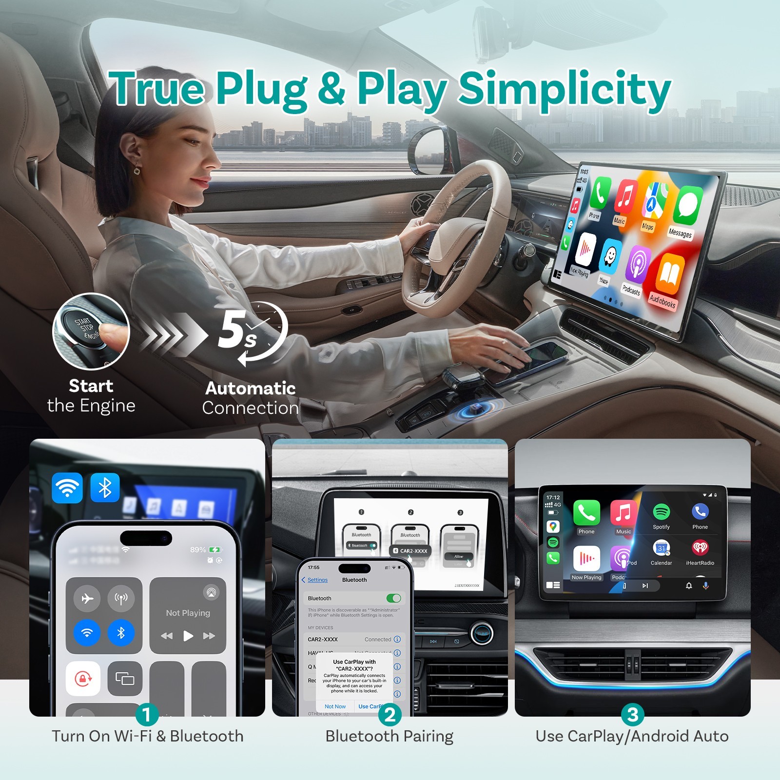 Wireless CarPlay Adapter for iPhone & Android Auto, Ottocast Mini Pico, USB 2026