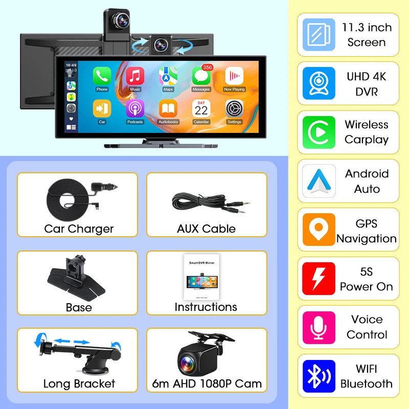 11.3 Inch 4K DVR Carplay for BMW Ford Volkswagen Fiat Peugeot Renault Seat Opel