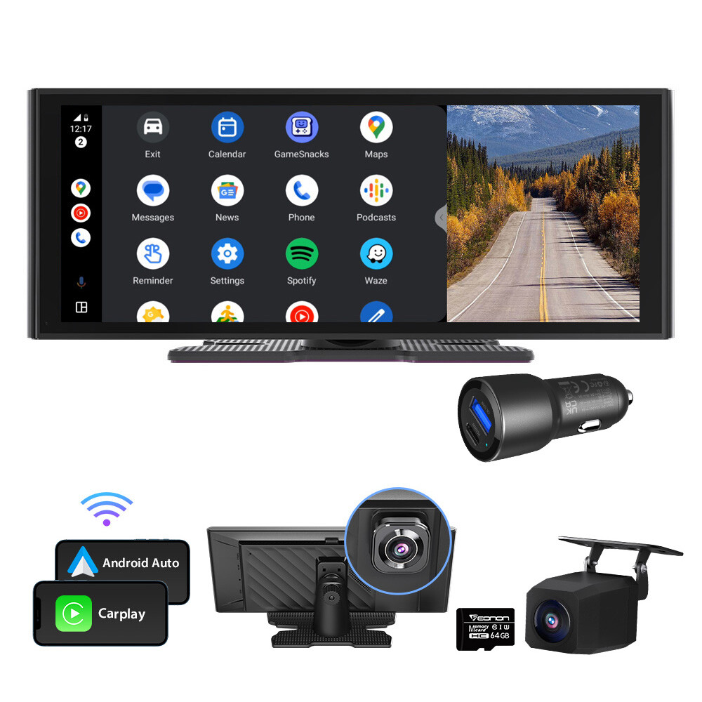 CAM+Portable Android Auto CarPlay 10.2″ IPS Touch Car Stereo Radio Bluetooth DVR