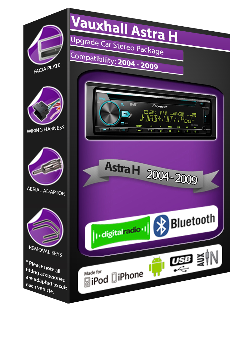 Vauxhall Astra H DAB radio, Pioneer stereo CD USB AUX in player, Bluetooth kit