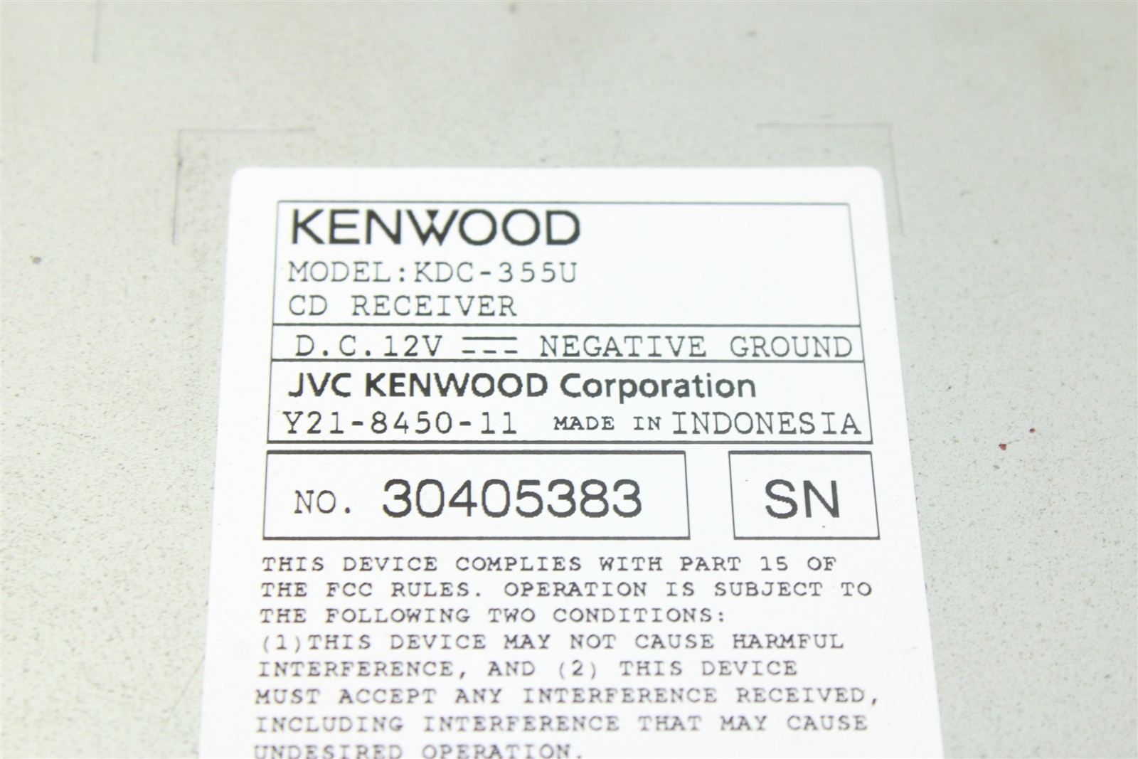 Kenwood KDC-355U Head Unit Stereo Radio USB AUX CD Player USED