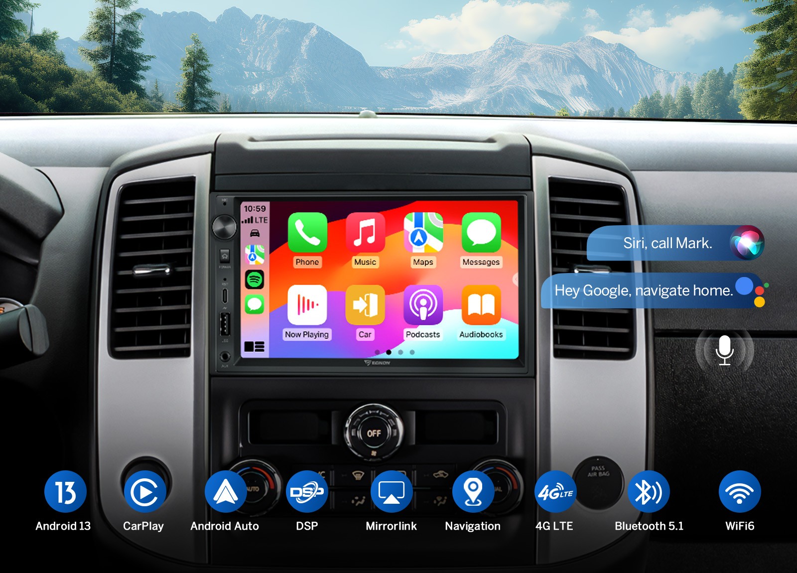 7″ QLED Touch Screen Android 13 6+64 8-Core 2Din Car Stereo CarPlay GPS Radio 4G