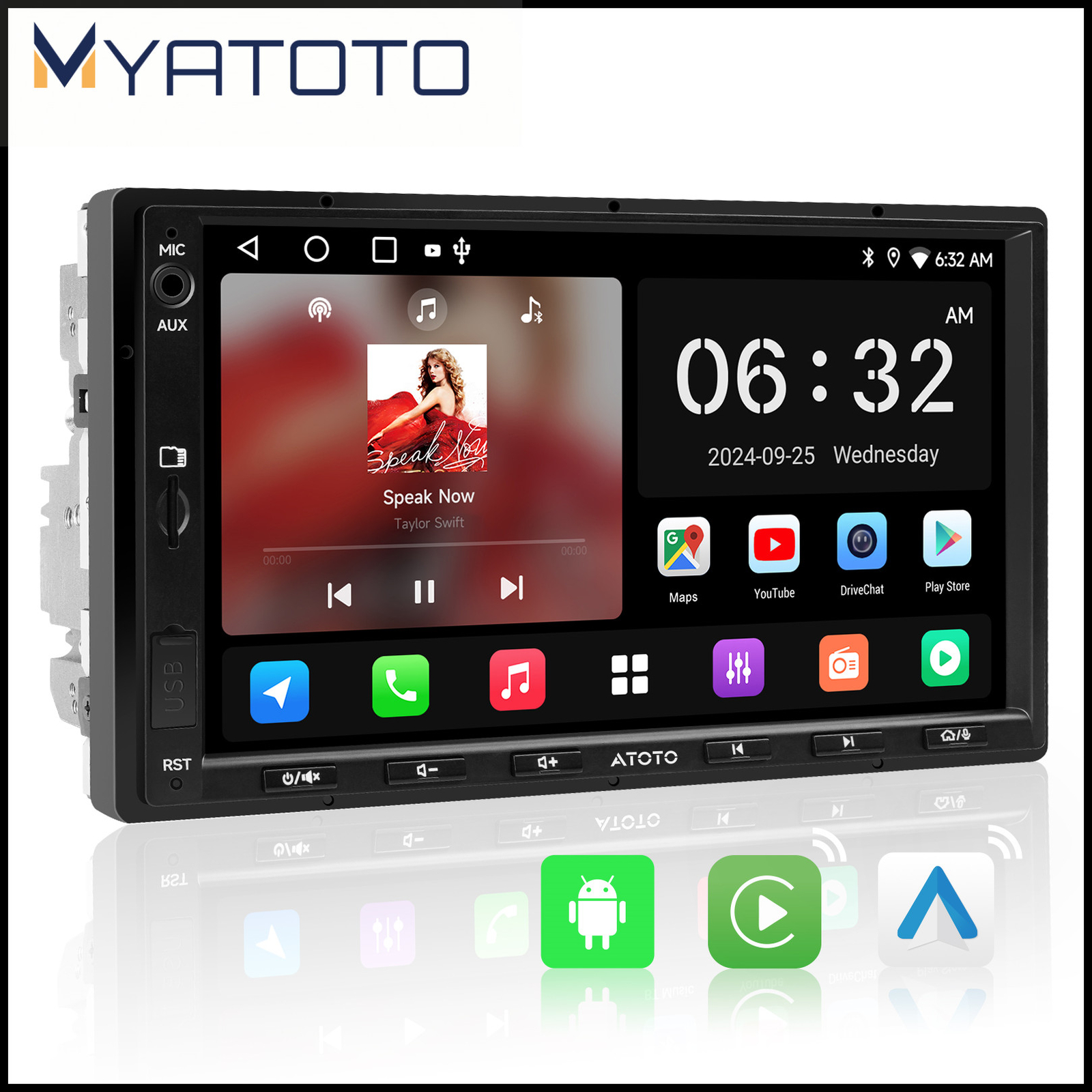 Universal 7″ 2Din Car Stereo 2G+32G Wireless Android Auto CarPlay AI Radio w/RWC