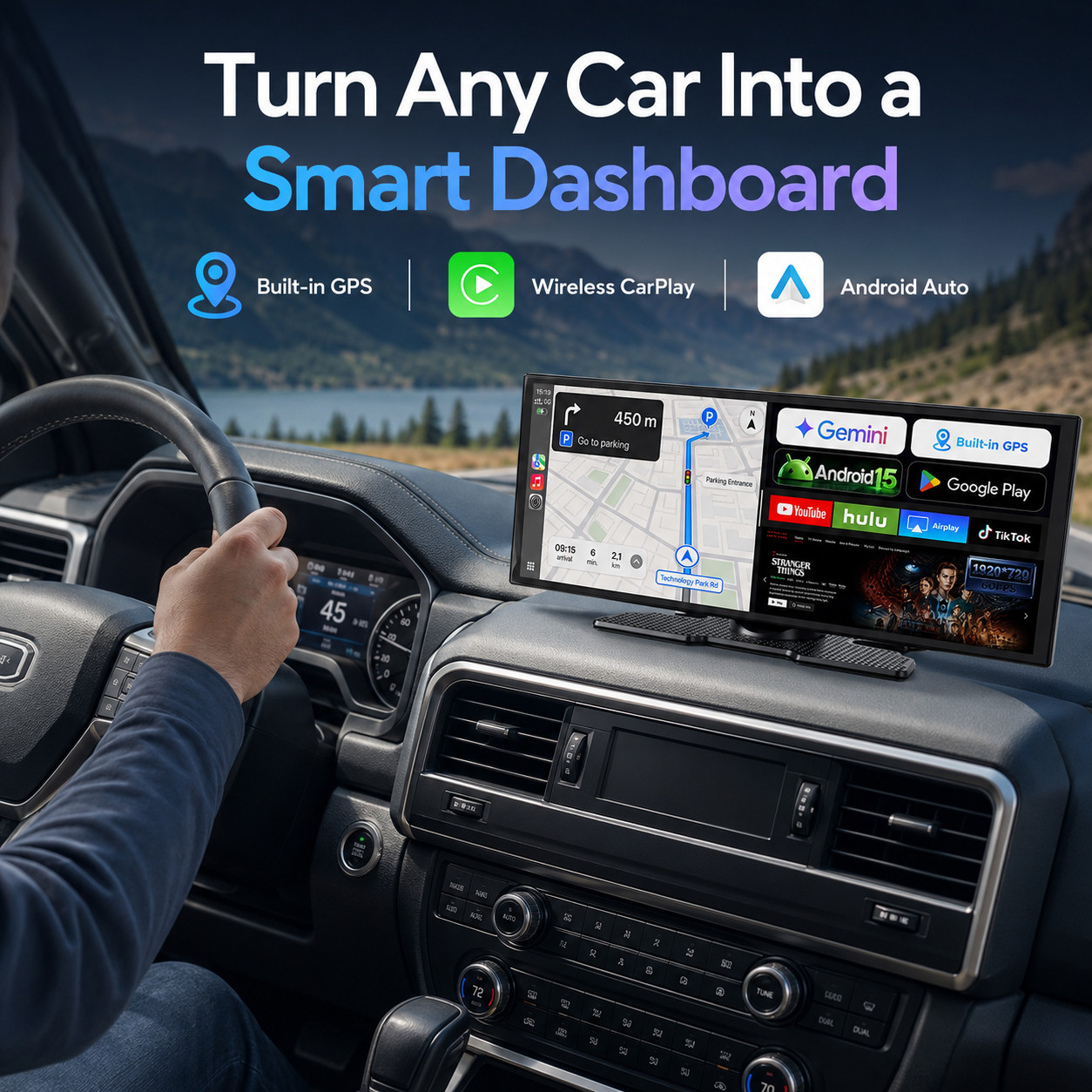 LAMTTO RC32 11″ Android 15 Wieless CarPlay Screen 4+64GB GPS Backup Camera