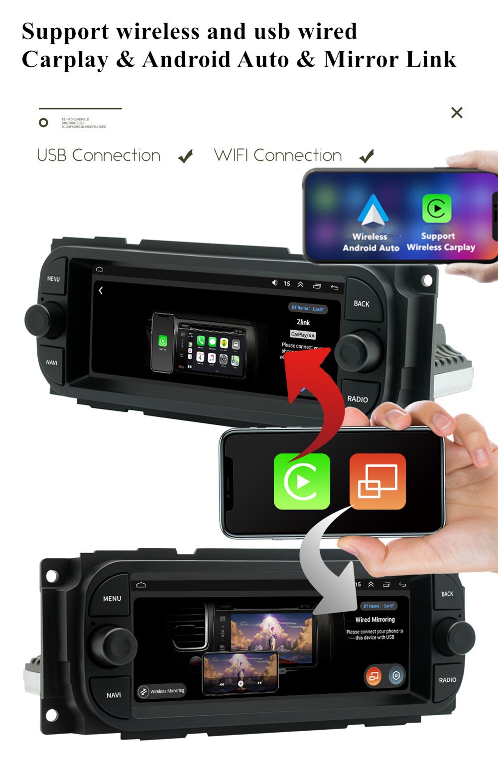 Touch Screen Car Stereo Radio BT FM/RDS Fit For Dodge Dakota Durango 2001-2003