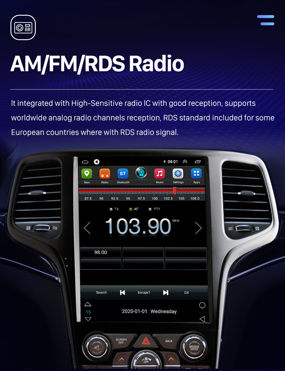 12.8″ Android Car RadioCarplay Stereo HD GPS For 2014-2020 Jeep Grand Cherokee