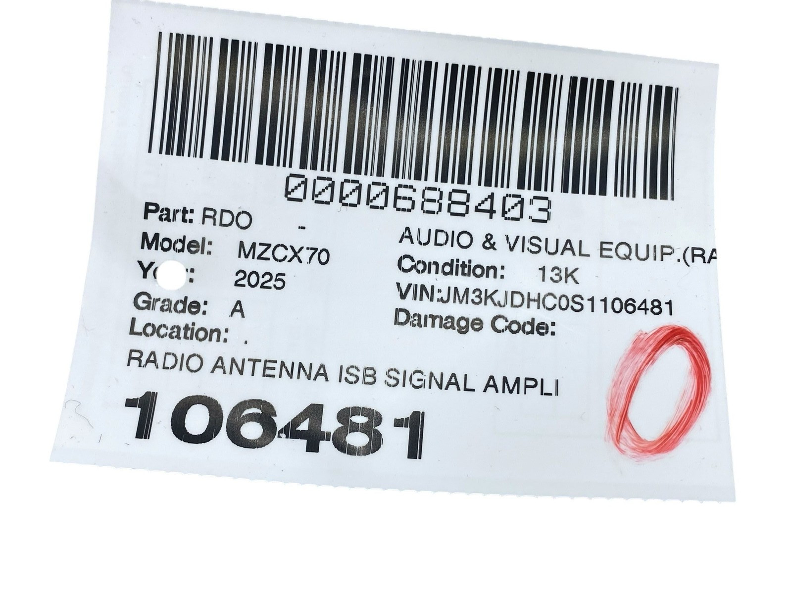 2025 MAZDA CX70 RADIO ANTENNA ISB SIGNAL AMPLIFIER KR9D-66B20 OEM