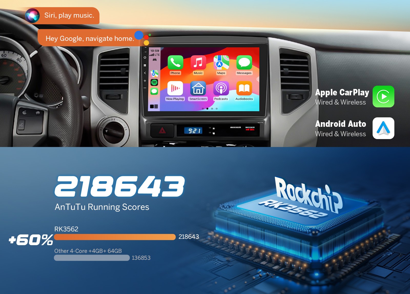 9″ Android 14 Car Stereo Radio CarPlay Head Unit Bluetooth for Toyota Tacoma GPS