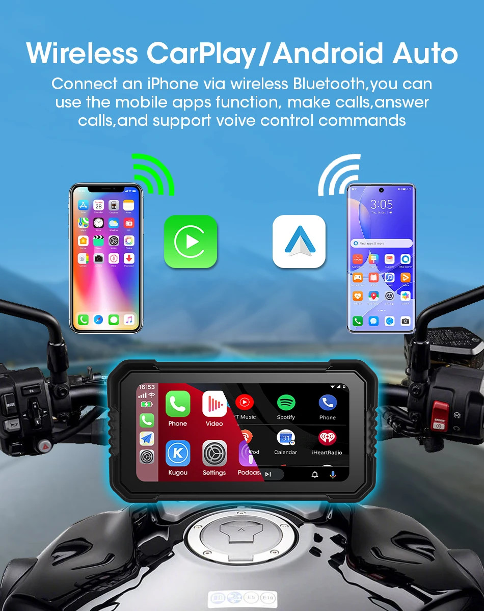 Srnubi 6.25″ Portable CarPlay GPS Digital Moto Dashboard Waterproof Display
