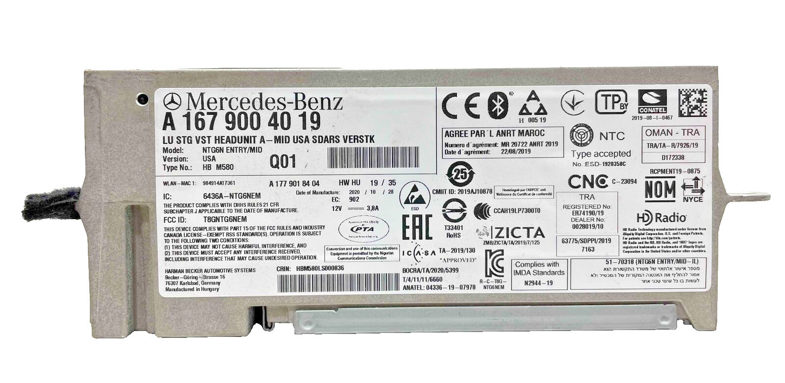 2021 Mercedes A220 Satellite HD Radio Receiver Assembly OEM 1649004019 M580 2019