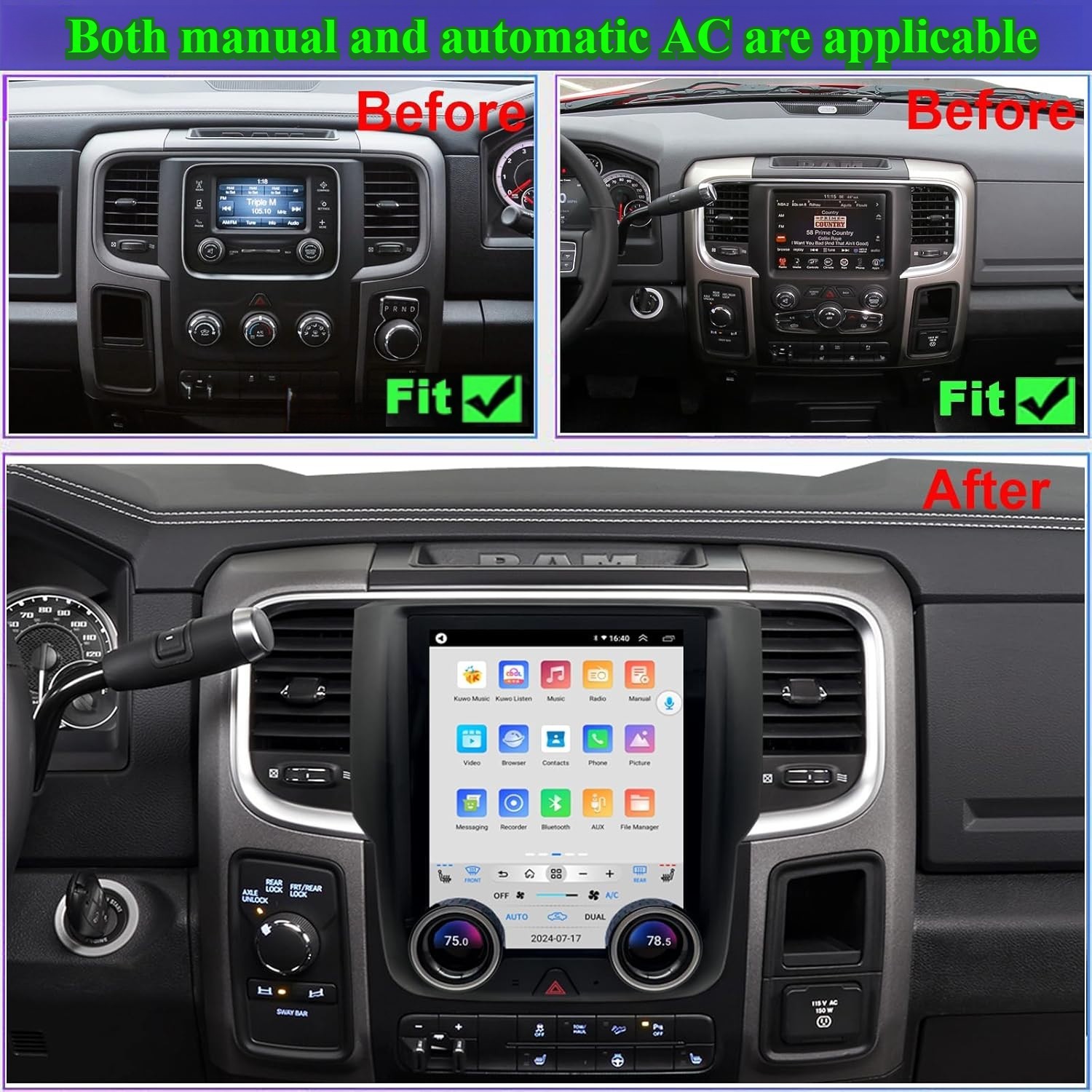 For Dodge Ram Truck 9.7″ Android Radio Stereo Wireless Carplay AHD GPS Display